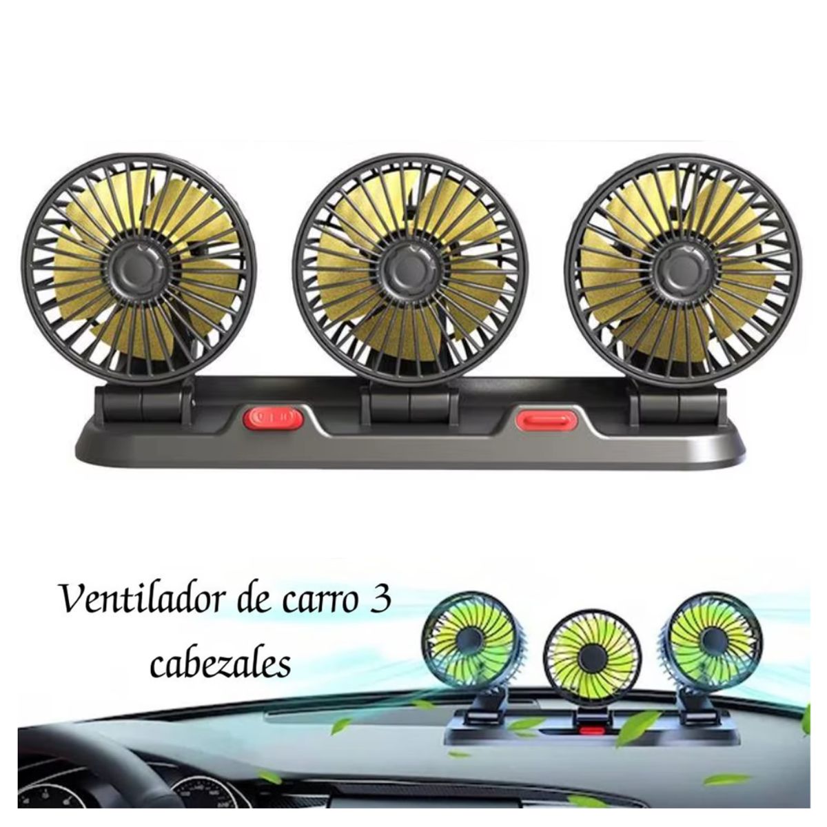 SEISA - Ventilador para Auto Carro de triple cabezal Giratorio 12V