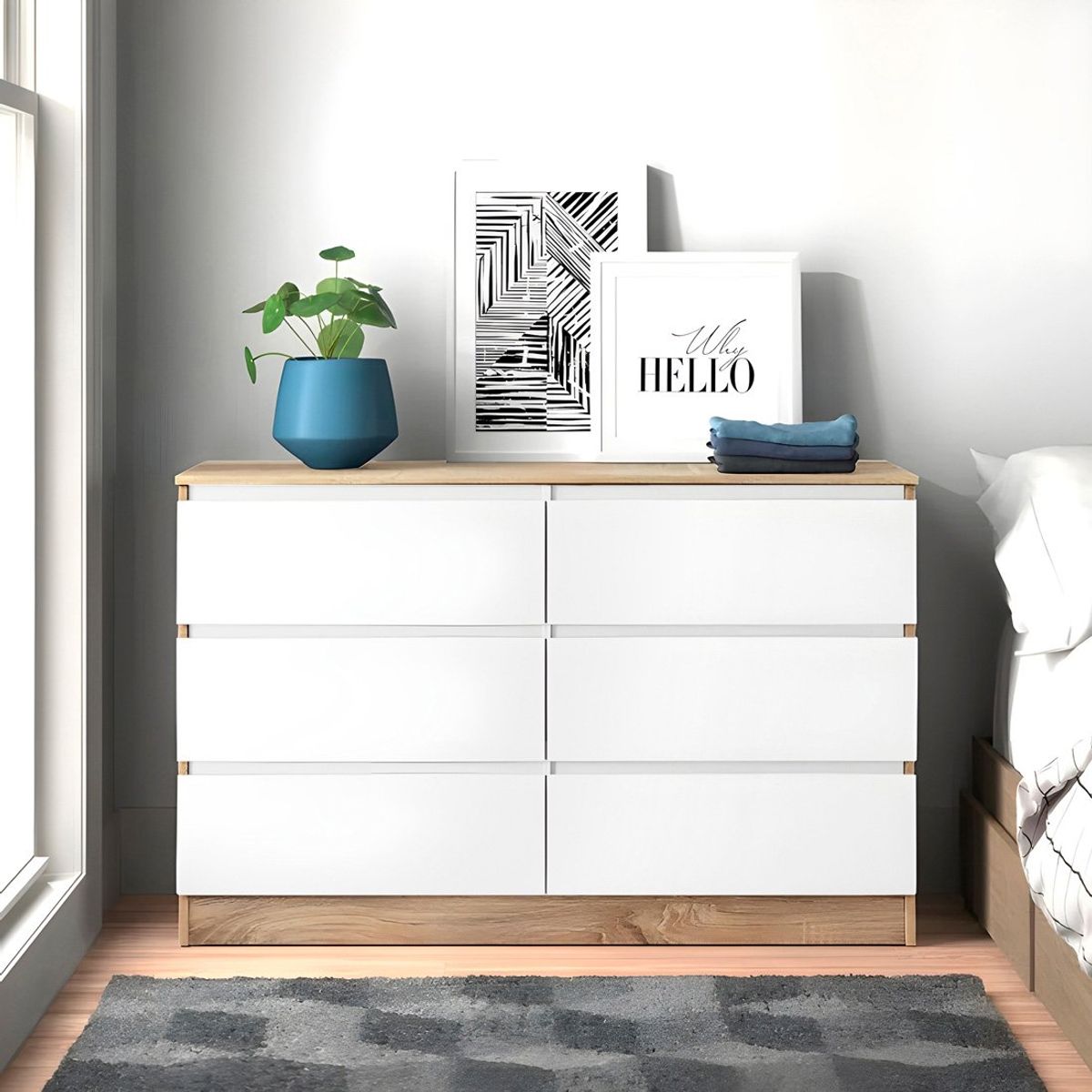 GENERICO - Cómoda Francine 6 Cajones Blanco y Duna 100 cm Huk