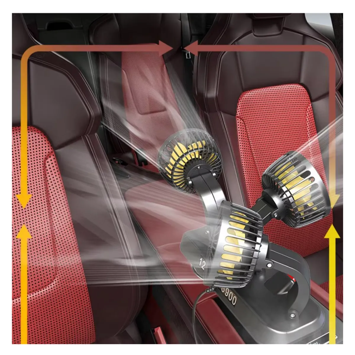 SEISA - Ventilador para Auto Carro de triple cabezal Giratorio 360