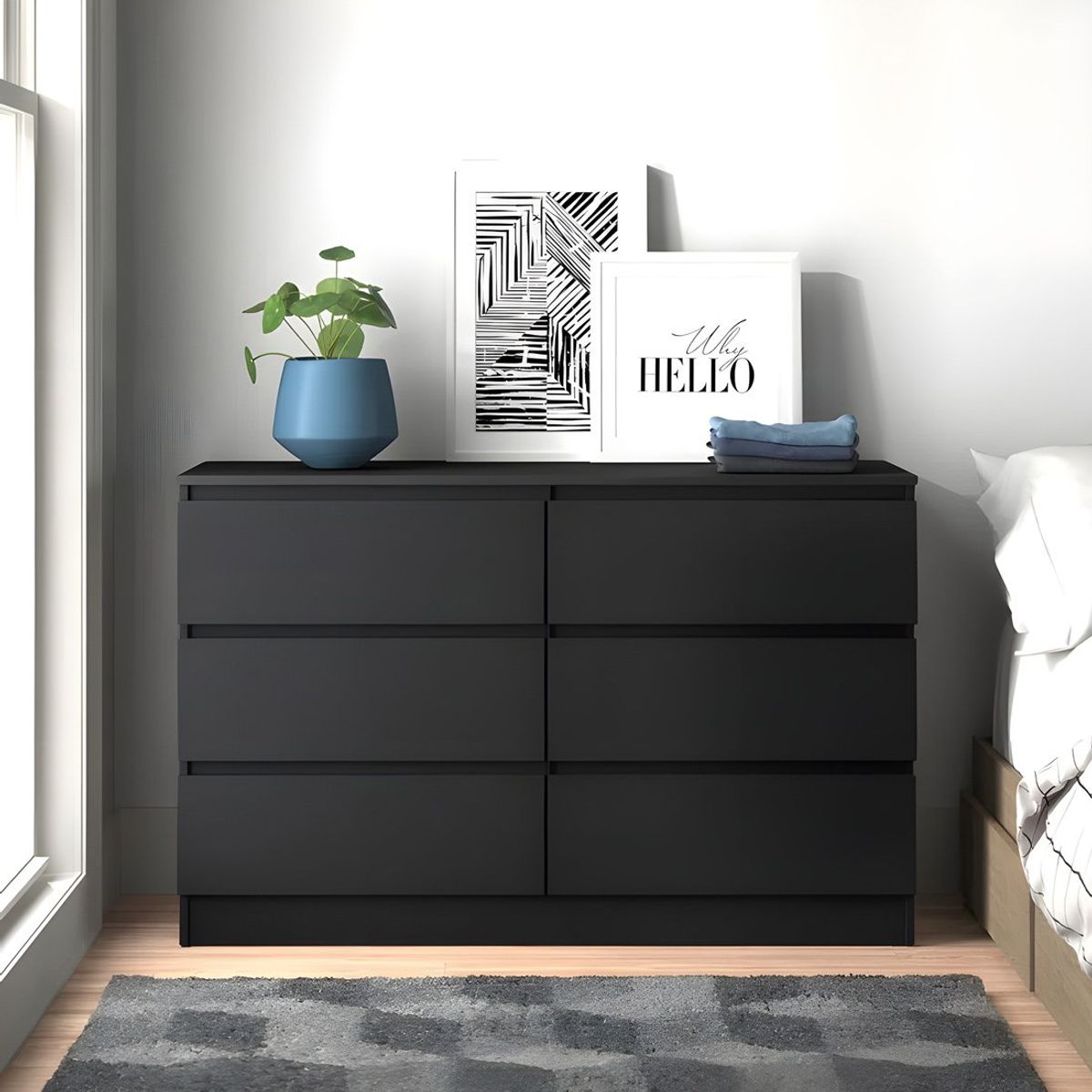 GENERICO - Cómoda Francine 6 Cajones Negro 100 cm Huk