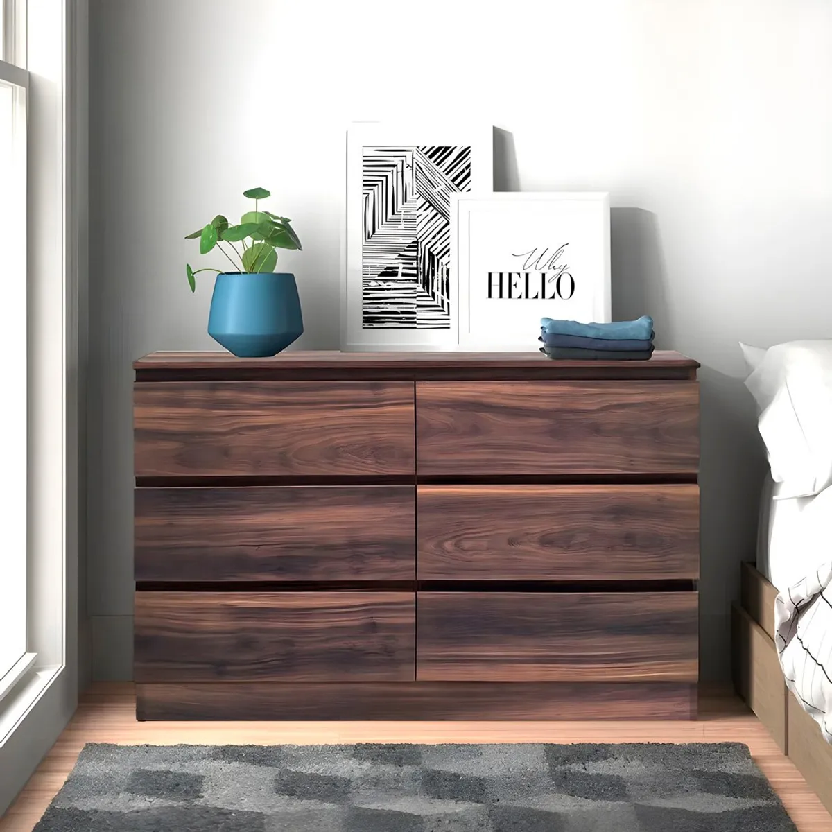 GENERICO - Cómoda Francine 6 Cajones Marrón Oscuro 100 cm Huk