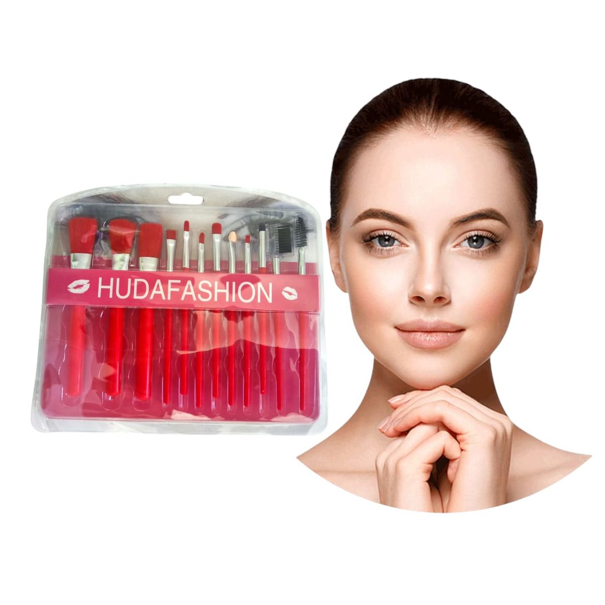 GENERICO - Set de 12 Brochas de Maquillaje Rojo