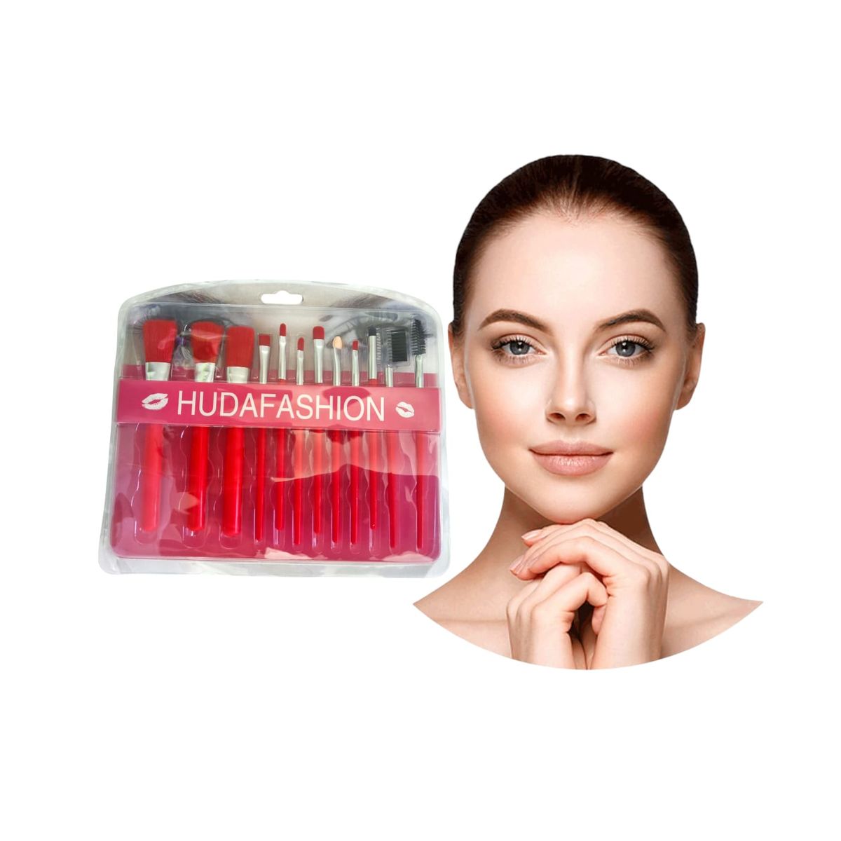 GENERICO - Set de 12 Brochas de Maquillaje Rojo