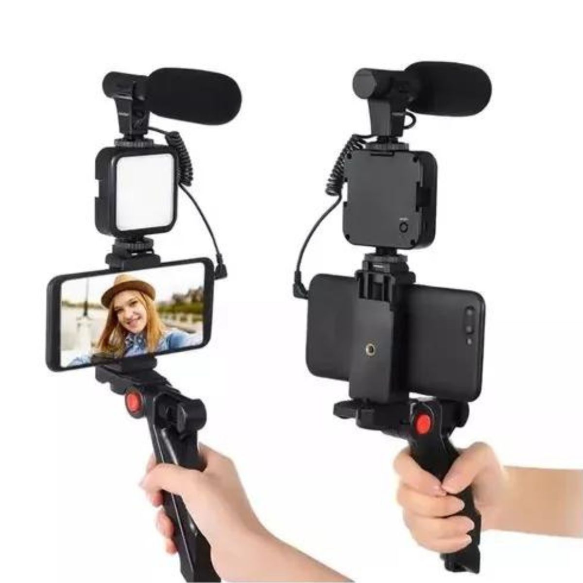 GENERICO - Tripode Con Luz Led Y Microfono Color Negro para celular