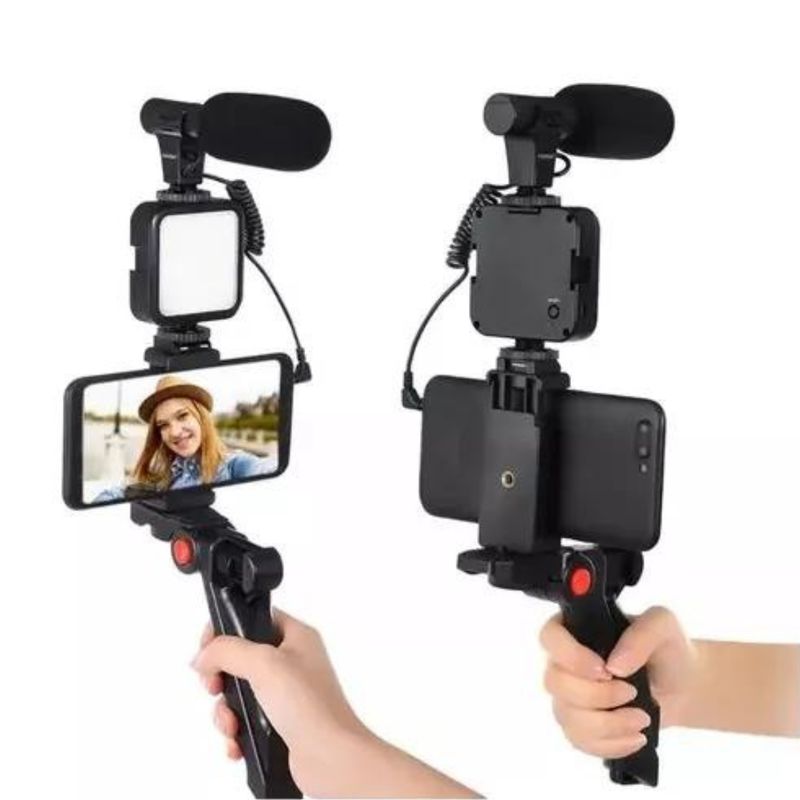 GENERICO - Tripode Con Luz Led Y Microfono Color Negro para celular