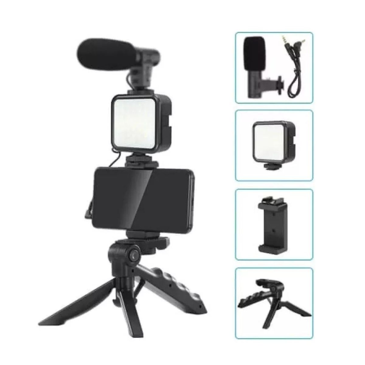 GENERICO - Tripode Con Luz Led Y Microfono Color Negro para celular