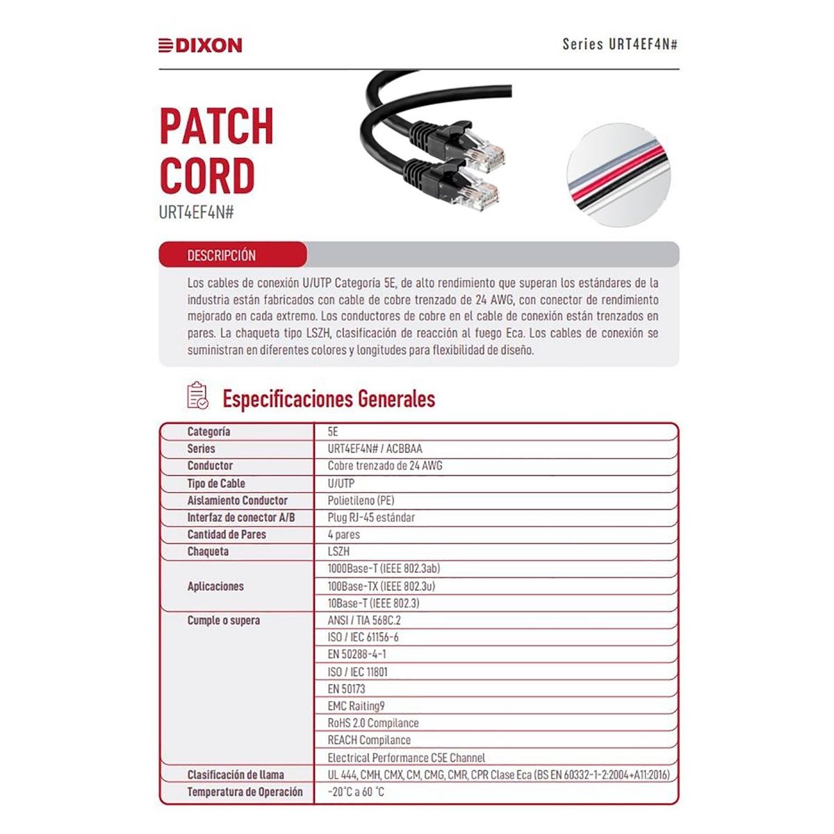 DIXON - Patch Cord Dixon 2 Metros UTP Cat5e 24AWG COBRE LSZH CumpleRoHS Negro