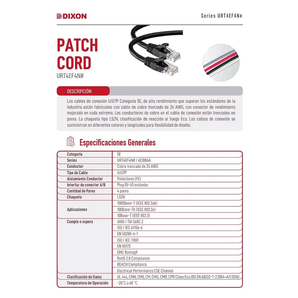 DIXON - Patch Cord Dixon 3 Metros UTP Cat5e 24AWG COBRE LSZH CumpleRoHS Negro