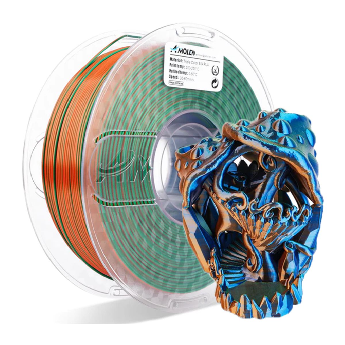 GENERICO - Filamento Tricolor PLA para impresora 3D color Azul Verde Naranja