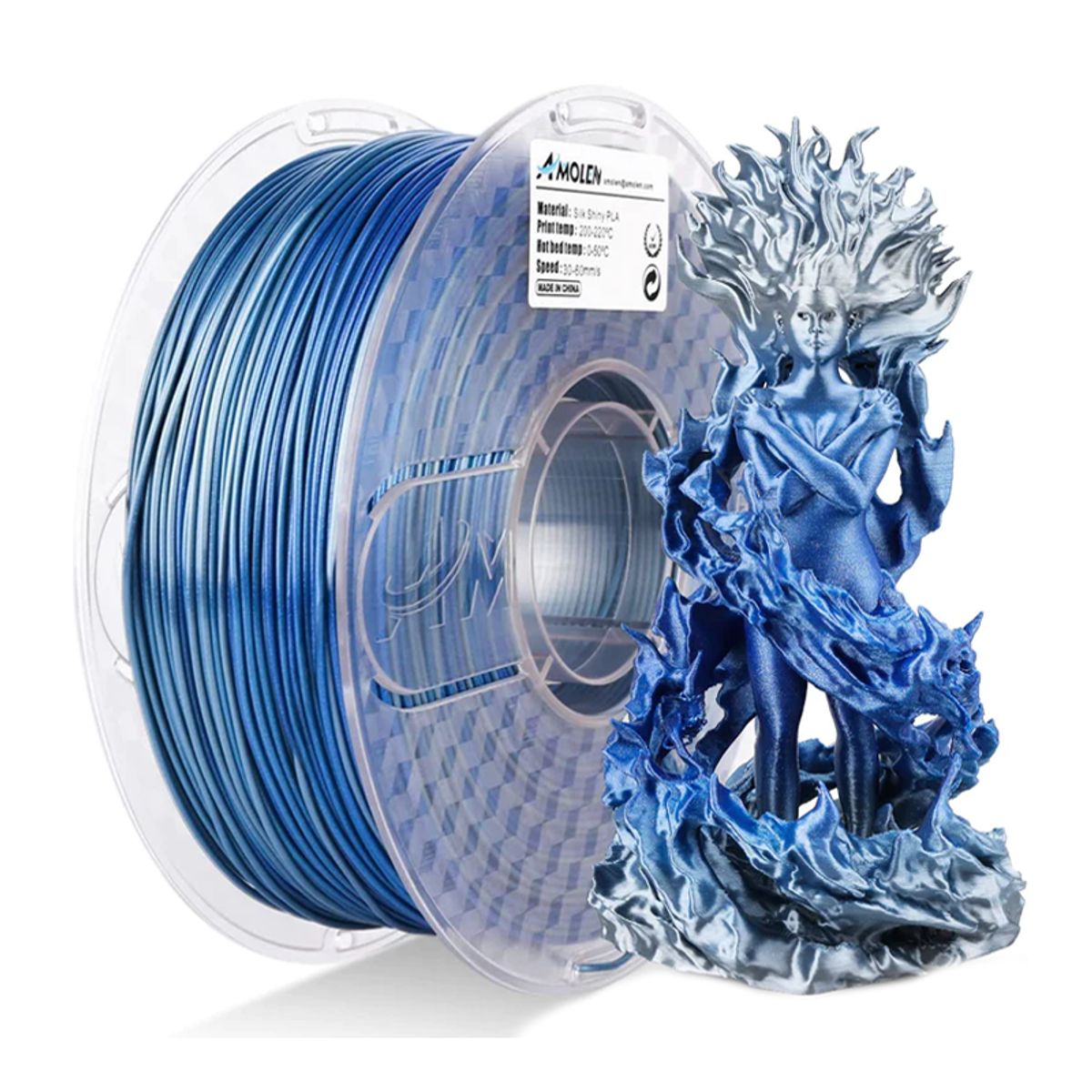 AMOLEN - Filamento Multicolor Gradiente PLA para impresora 3D Plateado con Azul