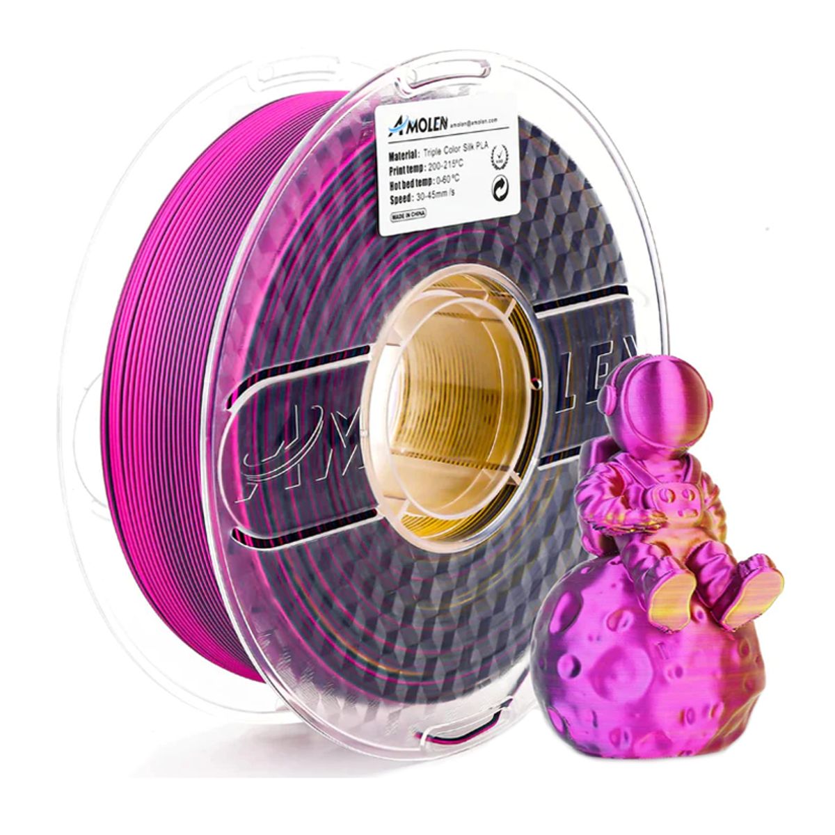 GENERICO - Filamento Tricolor PLA para impresora 3D color Dorado Fucsia Negro