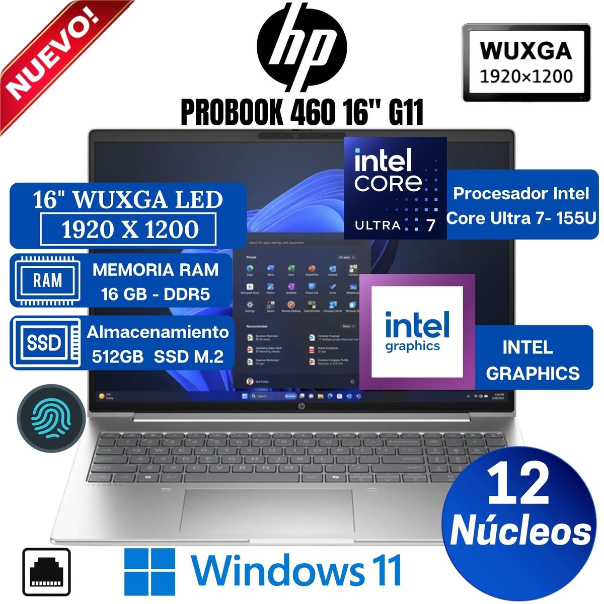 HP - Laptop HP Probook 460 G11 16” WUXGA IPS, Intel Core Ultra 7-155U, Ram 16GB, Ssd 512GB, Win 11 Pro