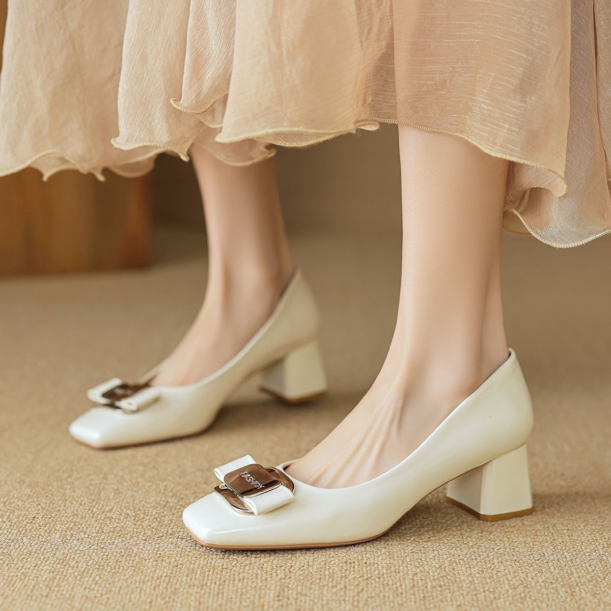 BLWOENS - Zapatillas Tacones altos de mujer - Beige