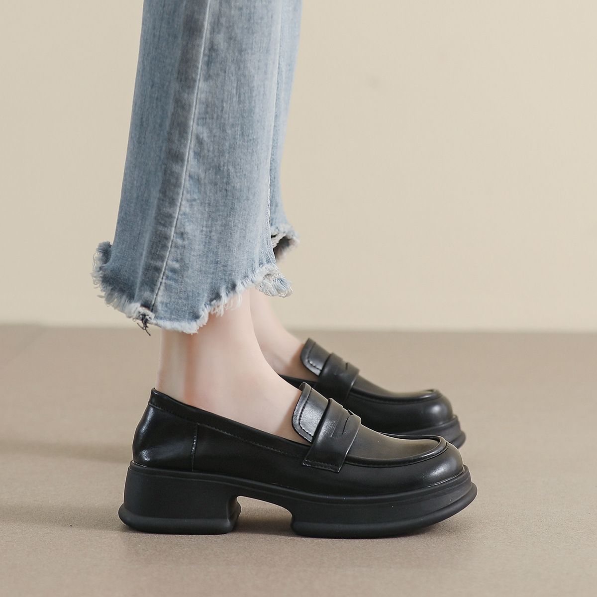 BLWOENS - Zapatos de cuero casuales para mujeres - Negro