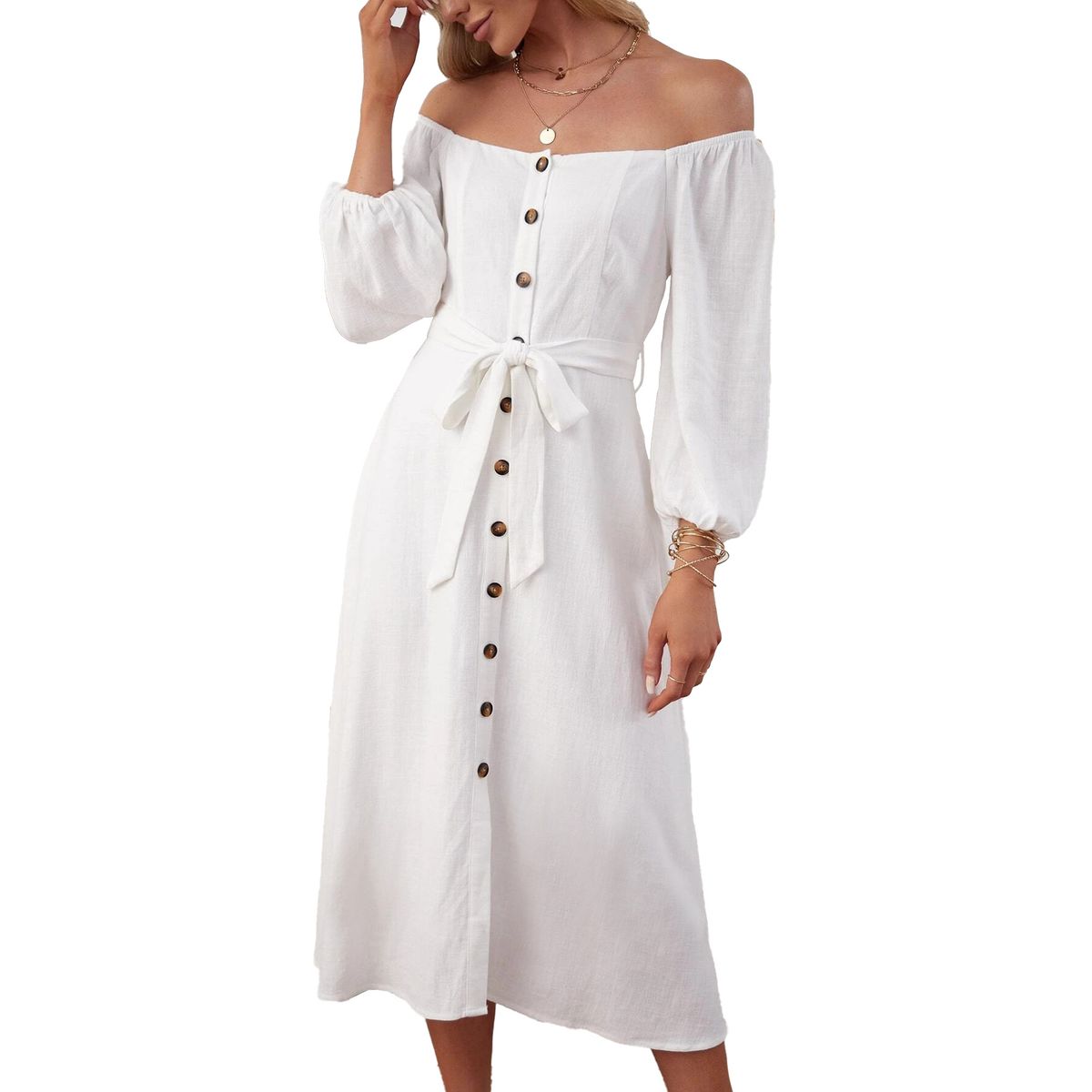 BLWOENS - Vestido casual de para mujeres -  Blanco