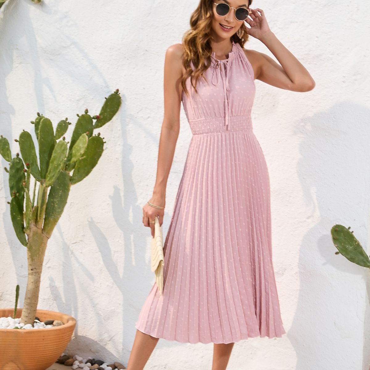 BLWOENS - Vestido casual de para mujeres - Rosa