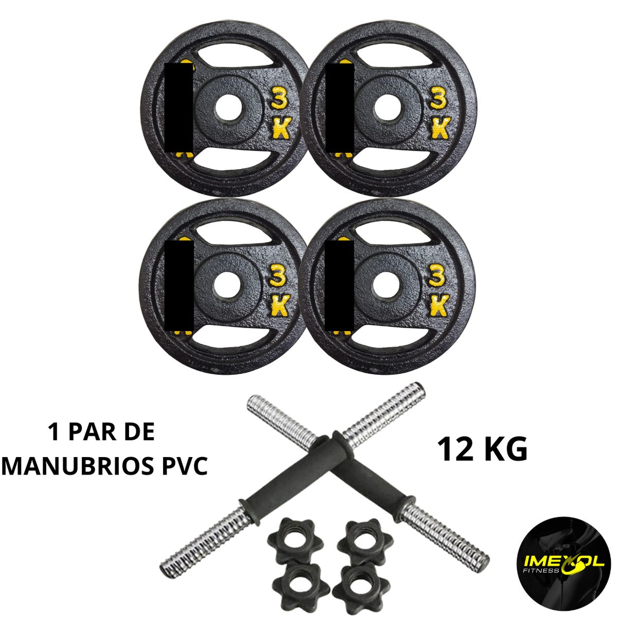 GENERICO - Set Pesas Manubrios Pvc  + Peso Real 12kg fitness circulares