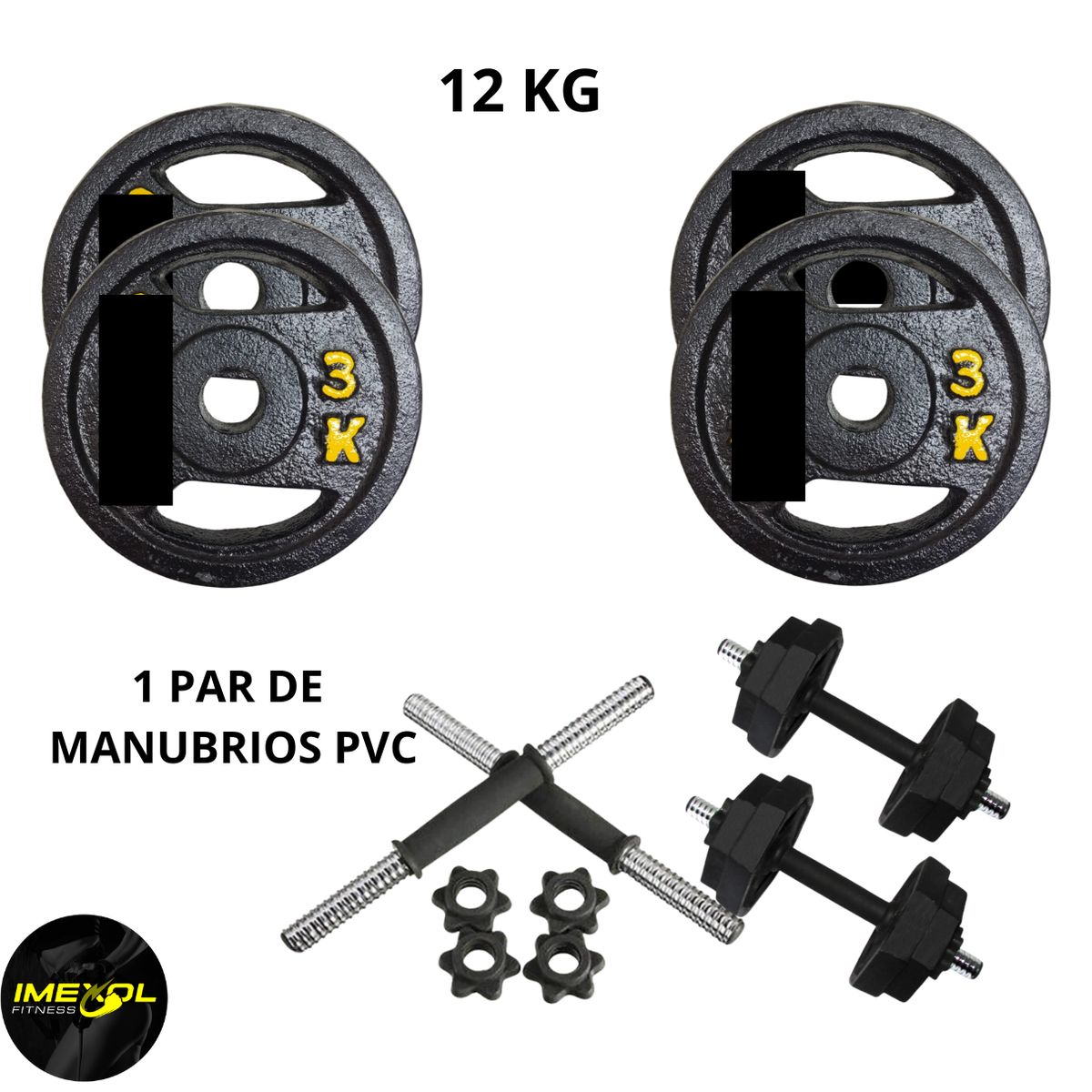 GENERICO - Set Pesas Manubrios Pvc  + Peso Real 12kg fitness circulares
