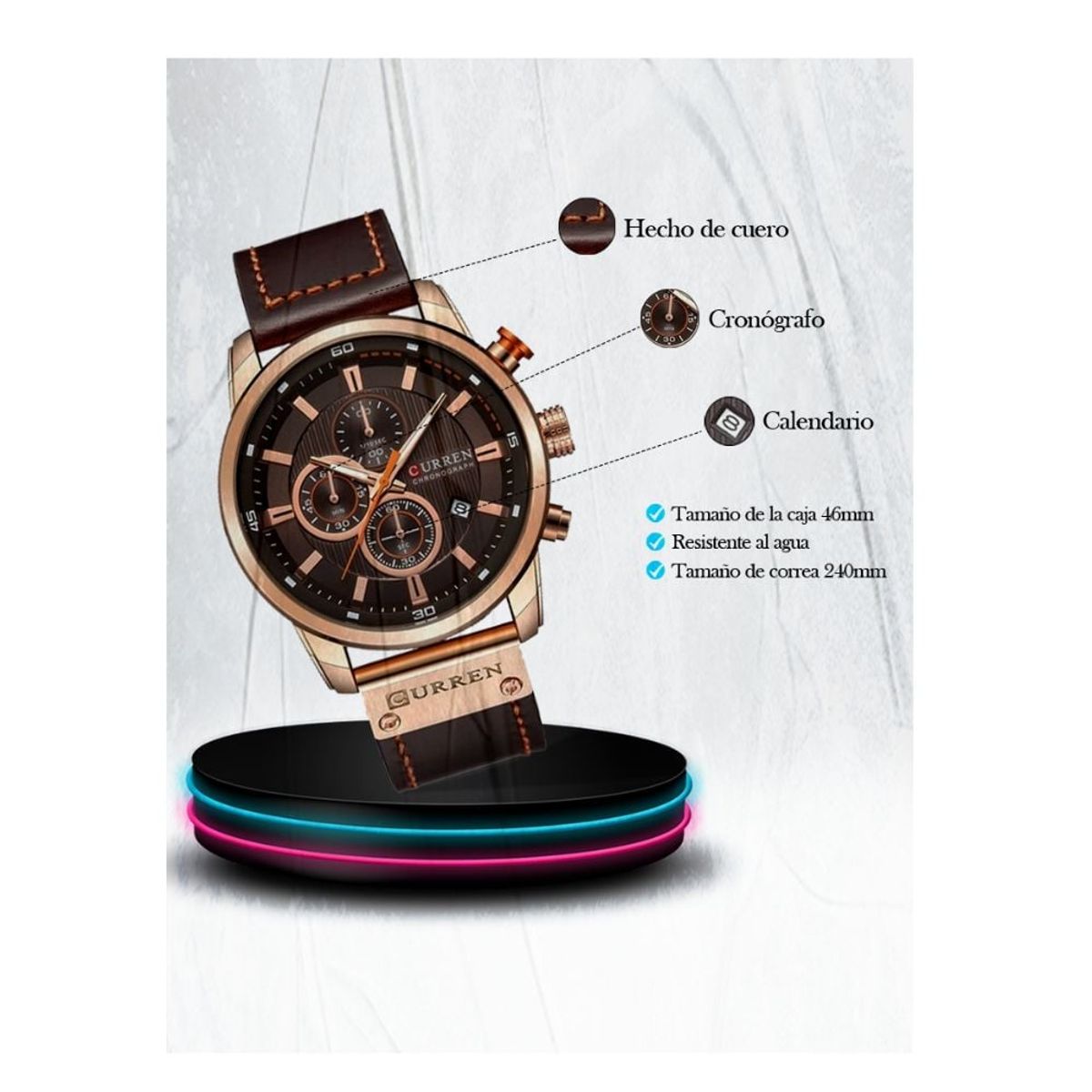 GENERICO - Reloj Elegante Cuero Moderno Crono