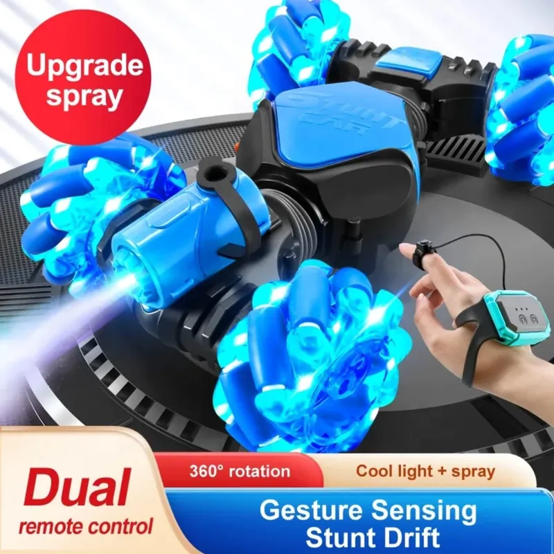 GENERICO - CARRO AZUL  ACROBÁTICO LANZA HUMO Y LUCES CONTROL DE MUÑECA