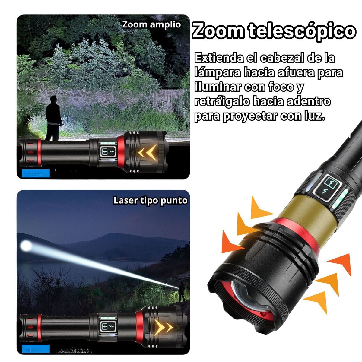 LIDIMI - Linterna Pirotecnica Zoom Ajustable Batería Recargable 2000m