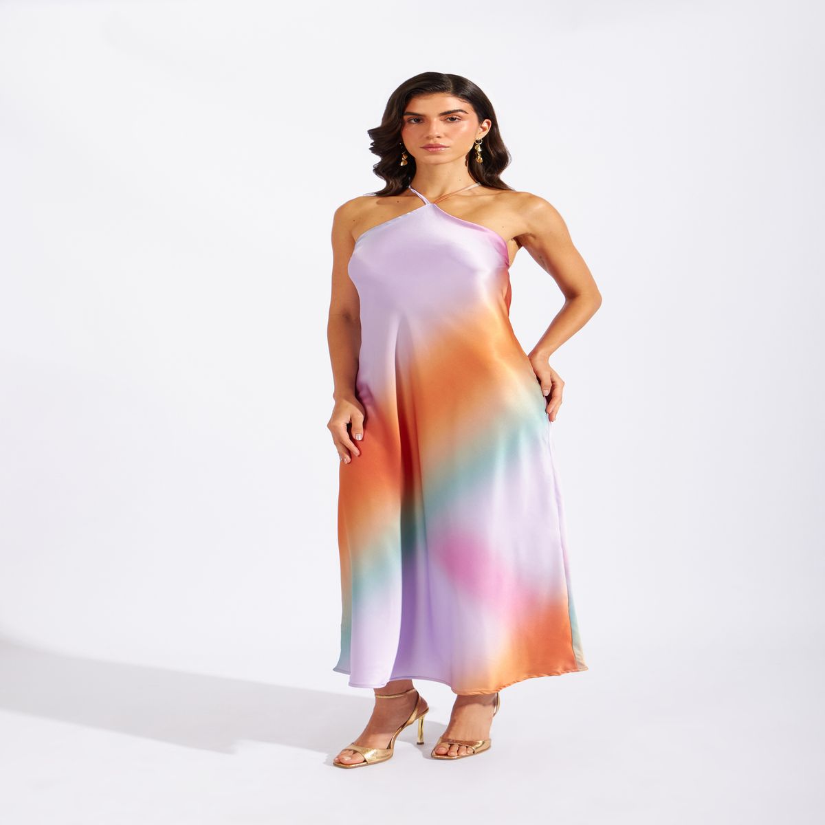 LUVARO - Vestido Satinado Arcoiris