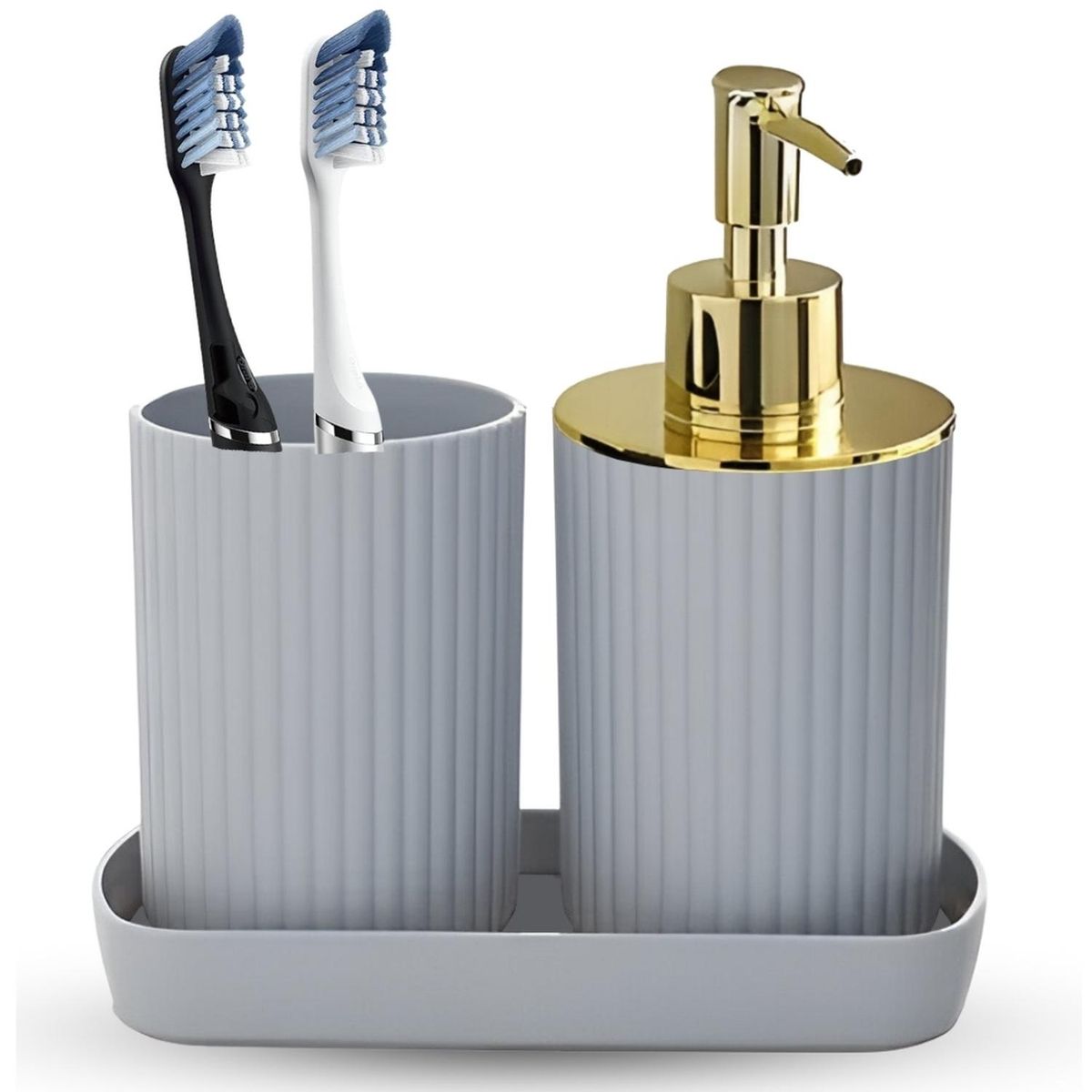 MINARI - Set de 3 Accesorios para Baño Dispensador de Jabón Elegante Gris KB3