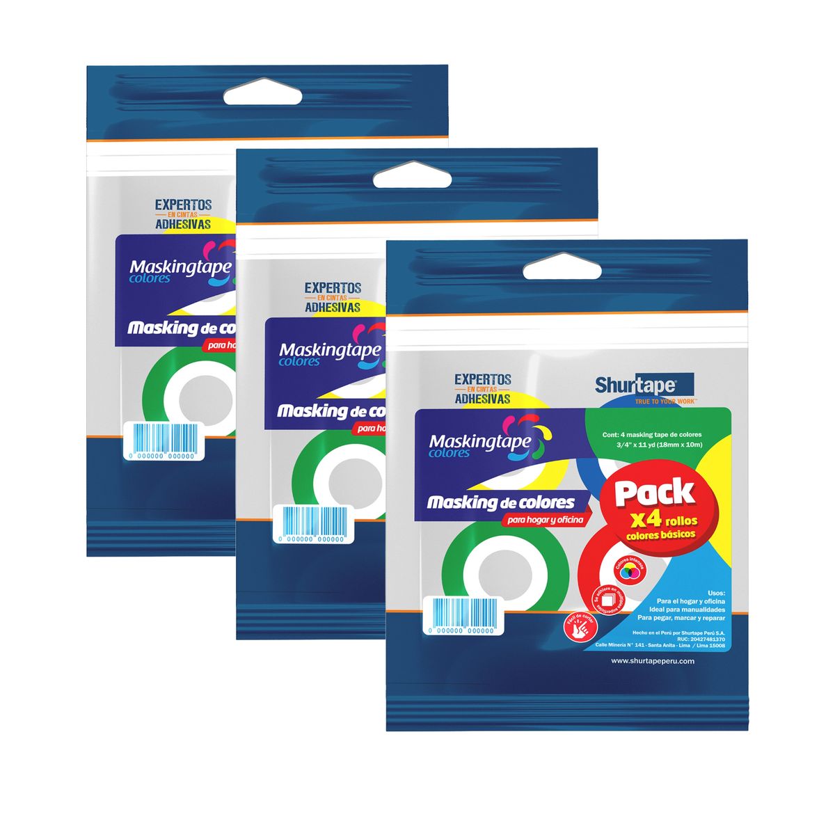 SHURTAPE - Zipper Masking Tape Colores Básicos x12 rollos 18mm x 11Yds