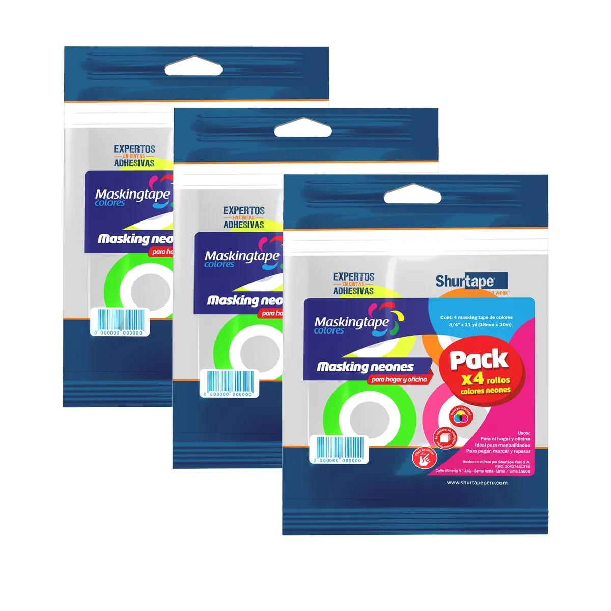 SHURTAPE - Zipper Masking Tape Colores Neón x 12 rollos 18mm x 11Yds