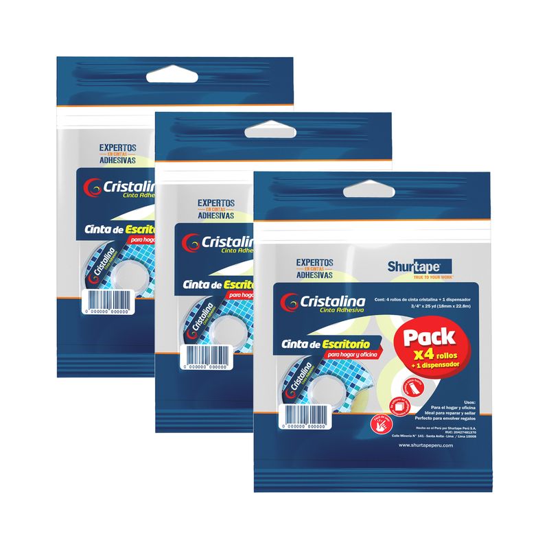 SHURTAPE - Cinta de Escritorio x 12 rollos 18mmx25Yds + 3 Dispensador