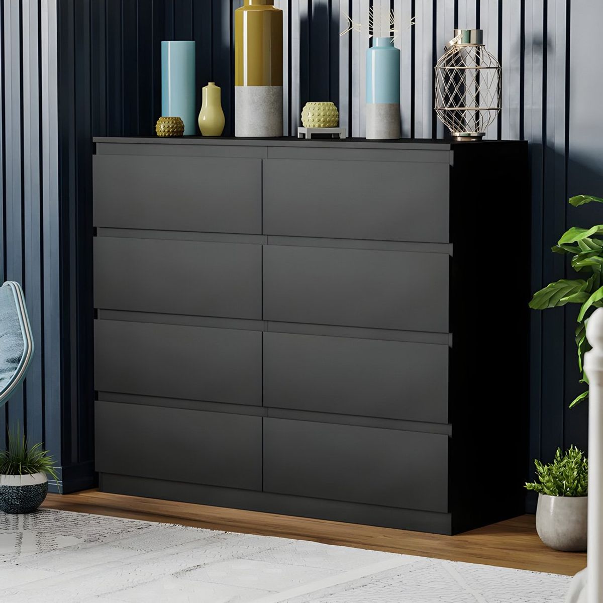 GENERICO - Cómoda Francine 8 Cajones Negro 120 cm Huk