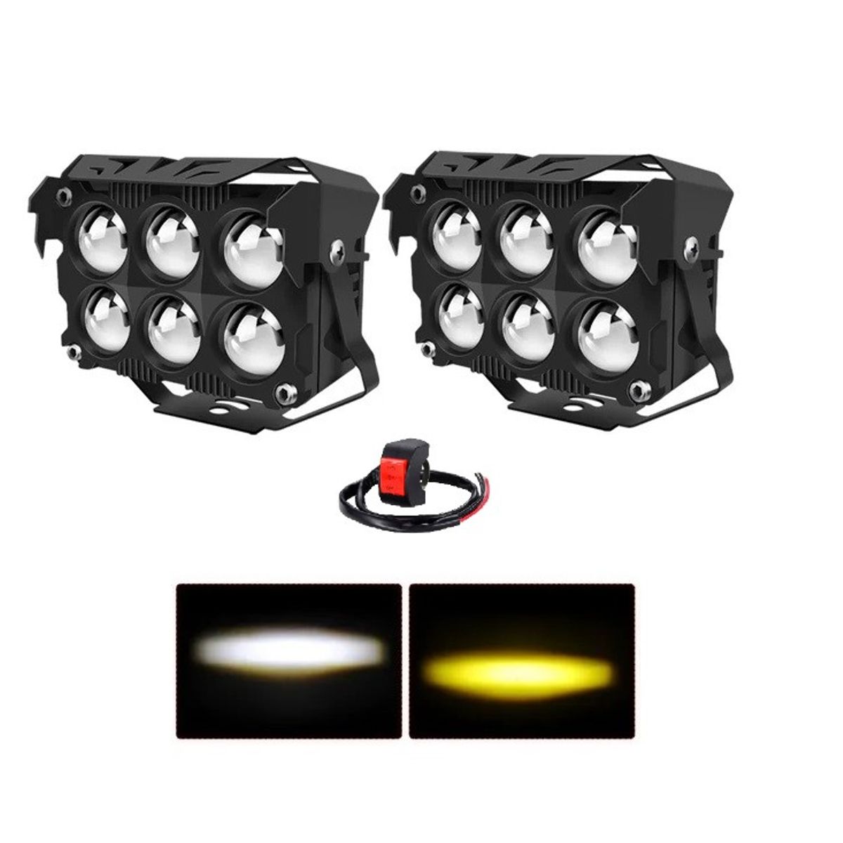 JET - Faros Led Doble Color 6x6 Lupas Con Ventilador  45000LM 2pcs