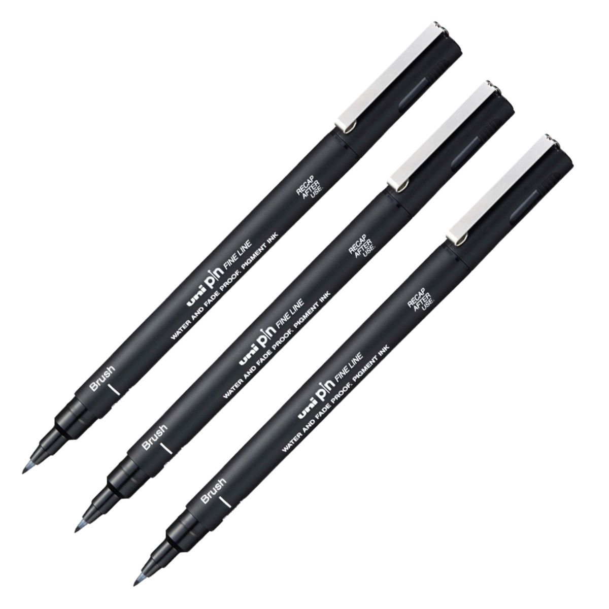 UNI BALL - UNI PIN Estilógrafo Pincel Brush Negro Pack x 3