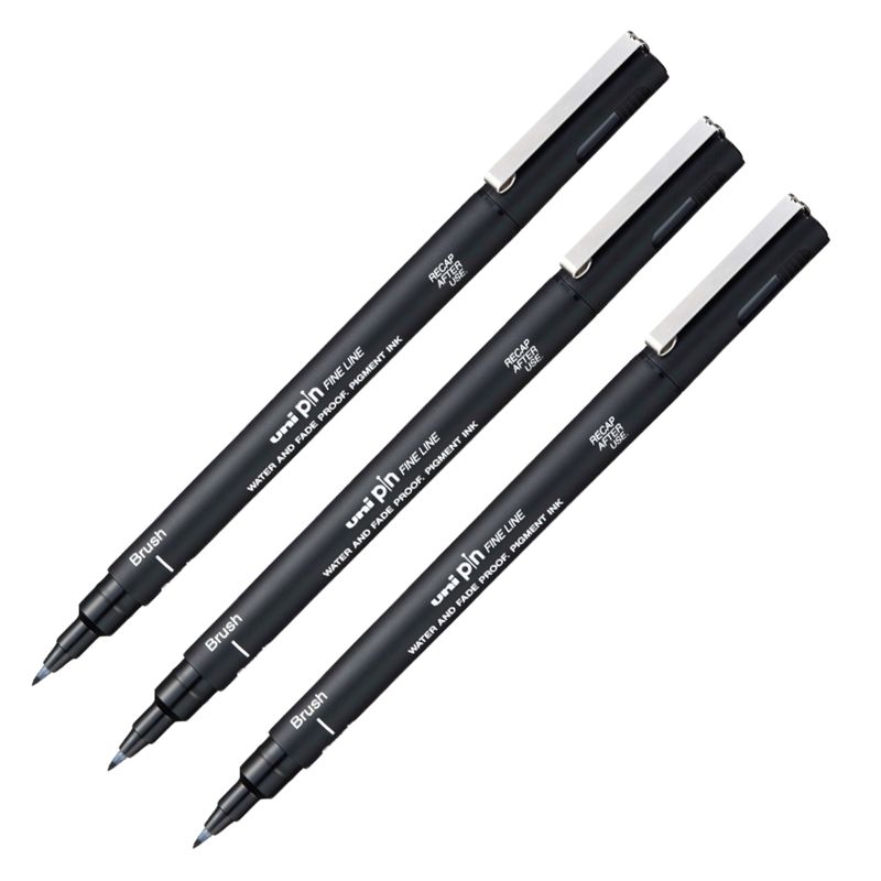 UNI BALL - UNI PIN Estilógrafo Pincel Brush Negro Pack x 3