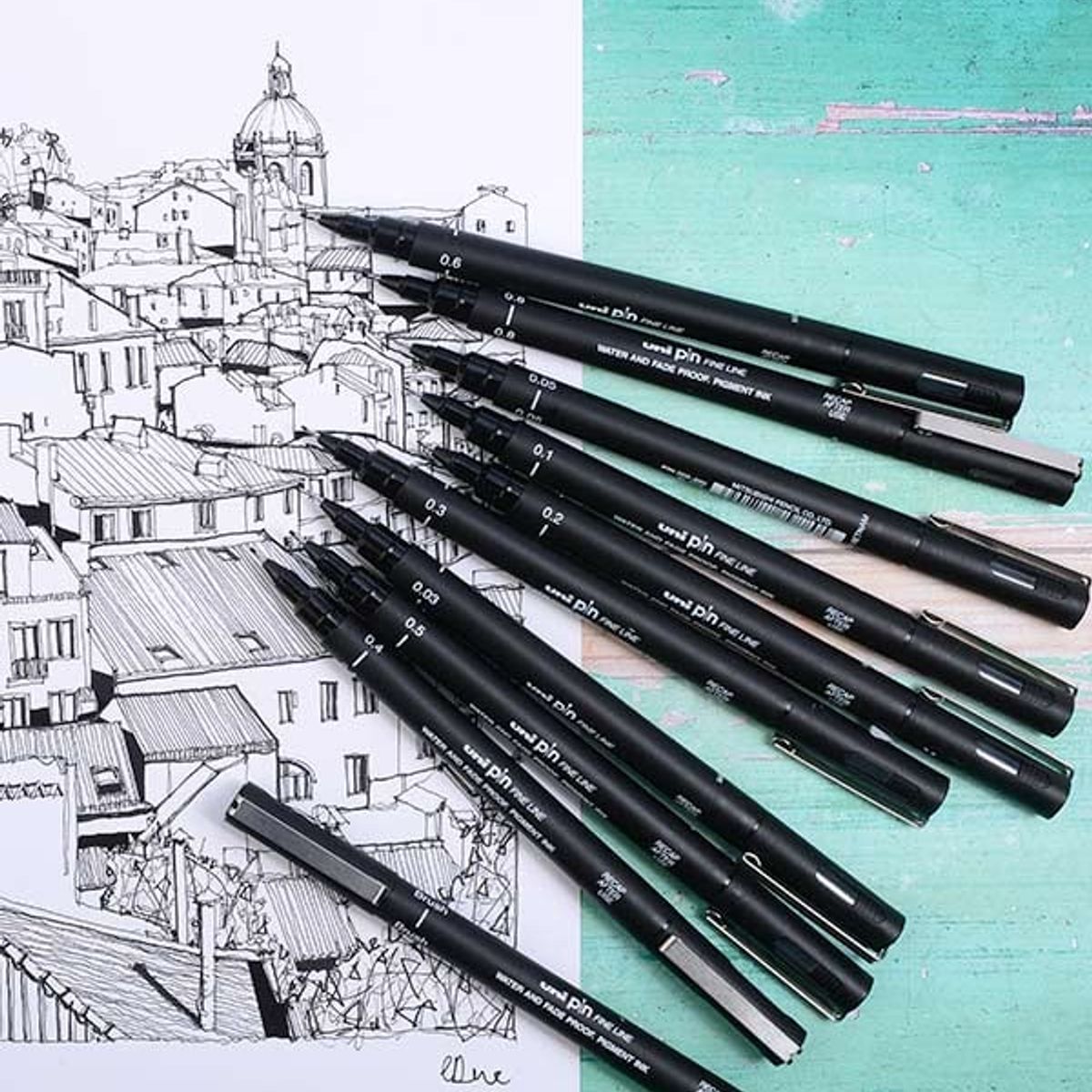 UNI BALL - UNI PIN Estilógrafo Pincel Brush Negro Pack x 3