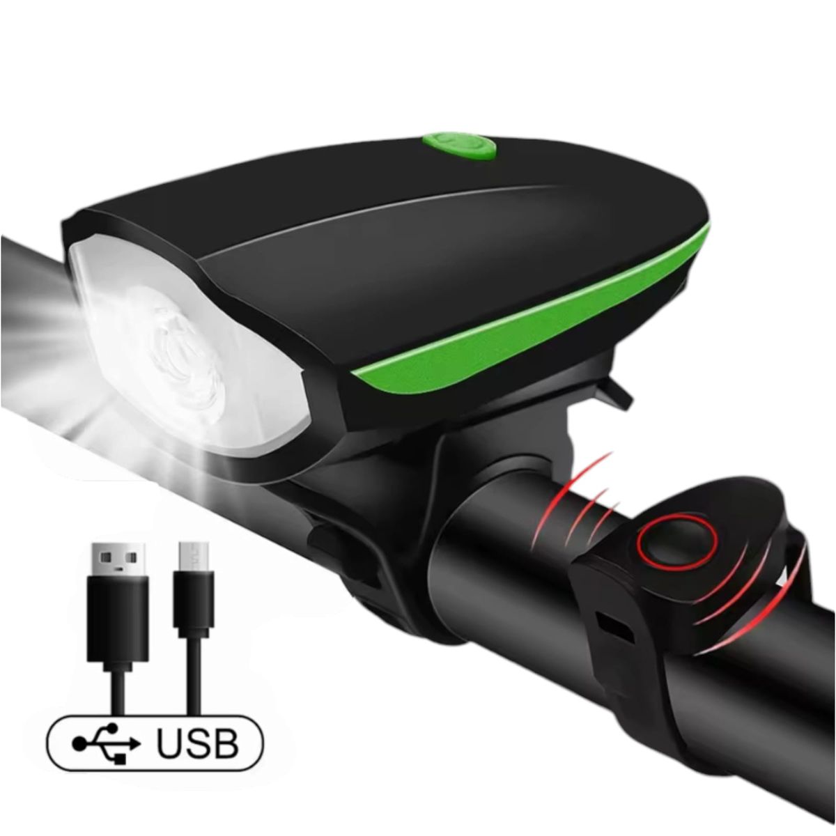 GENERICO - KIT LUZ CON TIMBRE RECARGABLE PARA BICICLETA