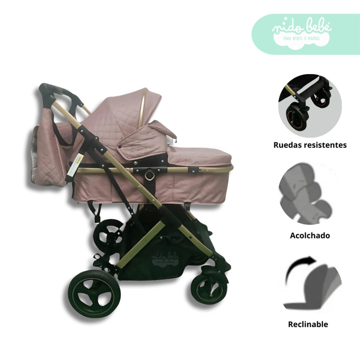 GENERICO - Coche Moises de bebe con pañalera modelo Bravo Beige