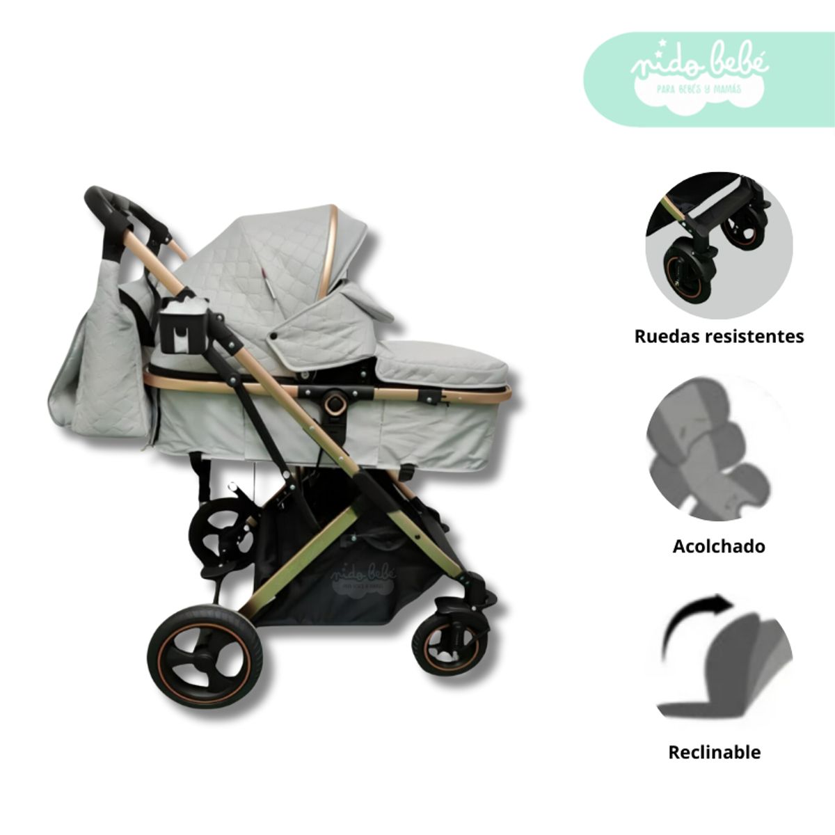 GENERICO - Coche Moises de bebe con pañalera modelo Bravo Silver