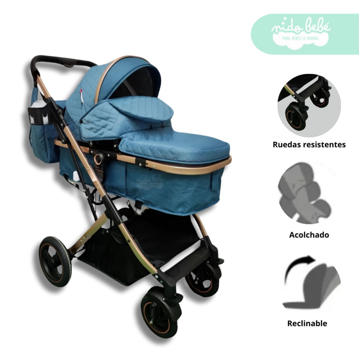 GENERICO - Coche Moises de bebe con pañalera modelo Bravo Blue