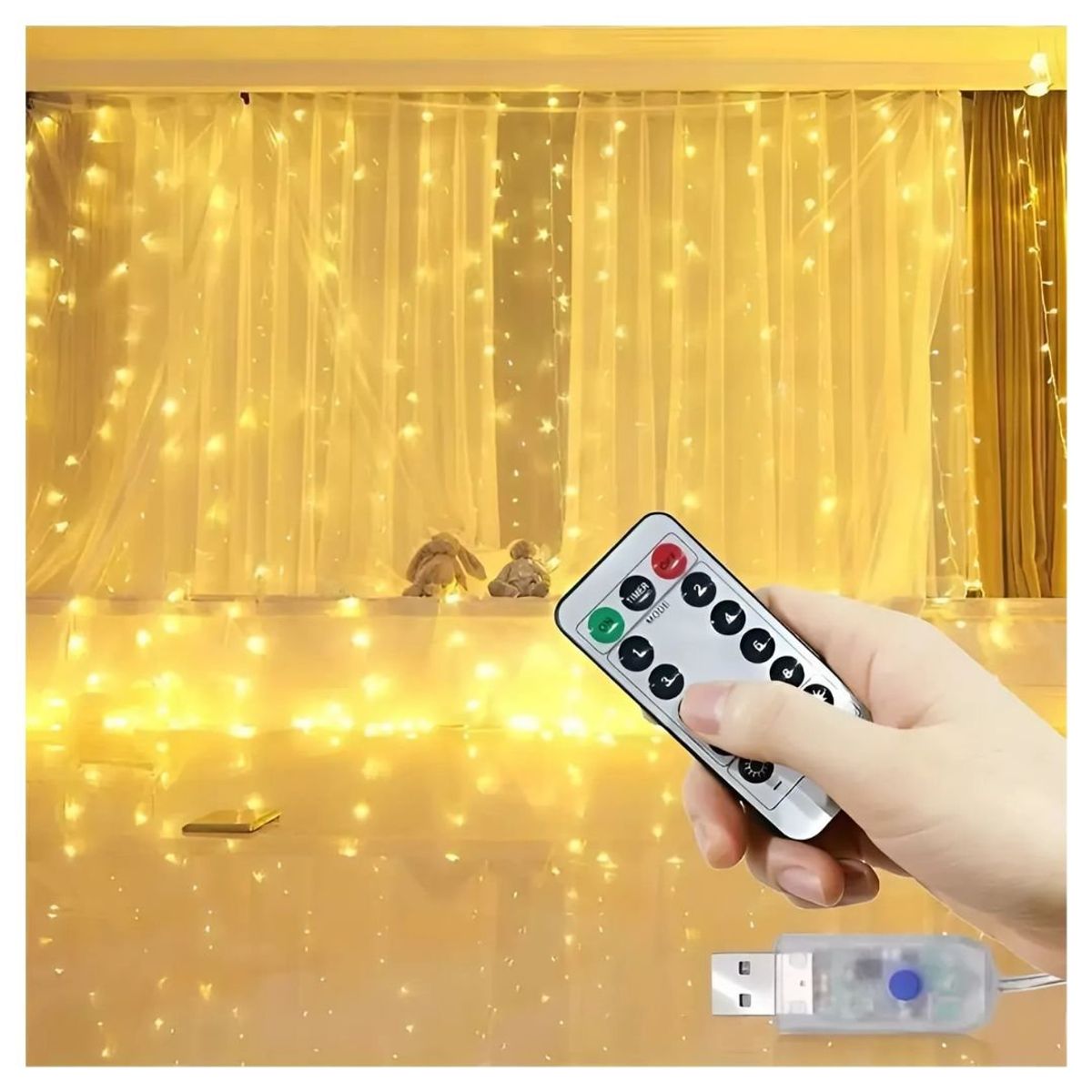 GENERICO - Cortinas Luces Navideñas Ámbar 3x3m con Control 3 Unid