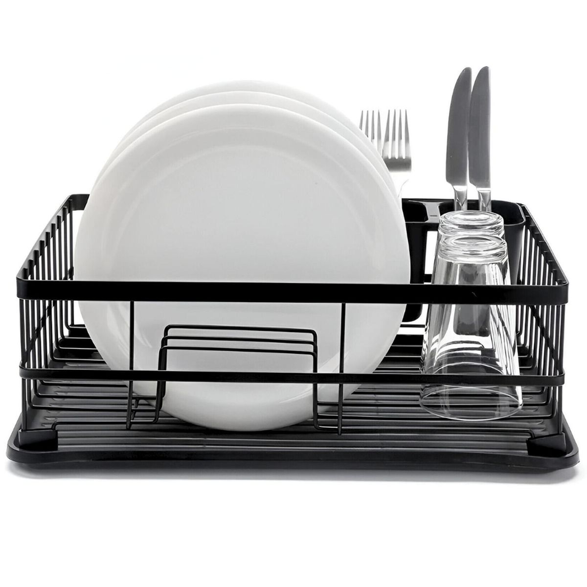 MINARI - Secaplatos Elegante con Porta Cubiertos Negro D10