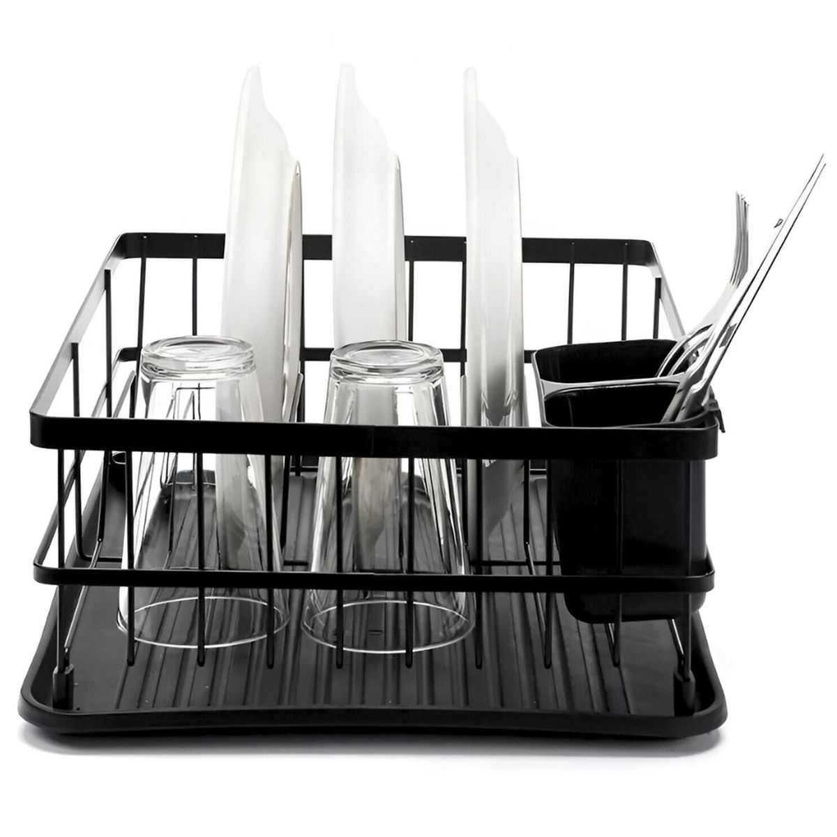 MINARI - Secaplatos Elegante con Porta Cubiertos Negro D10