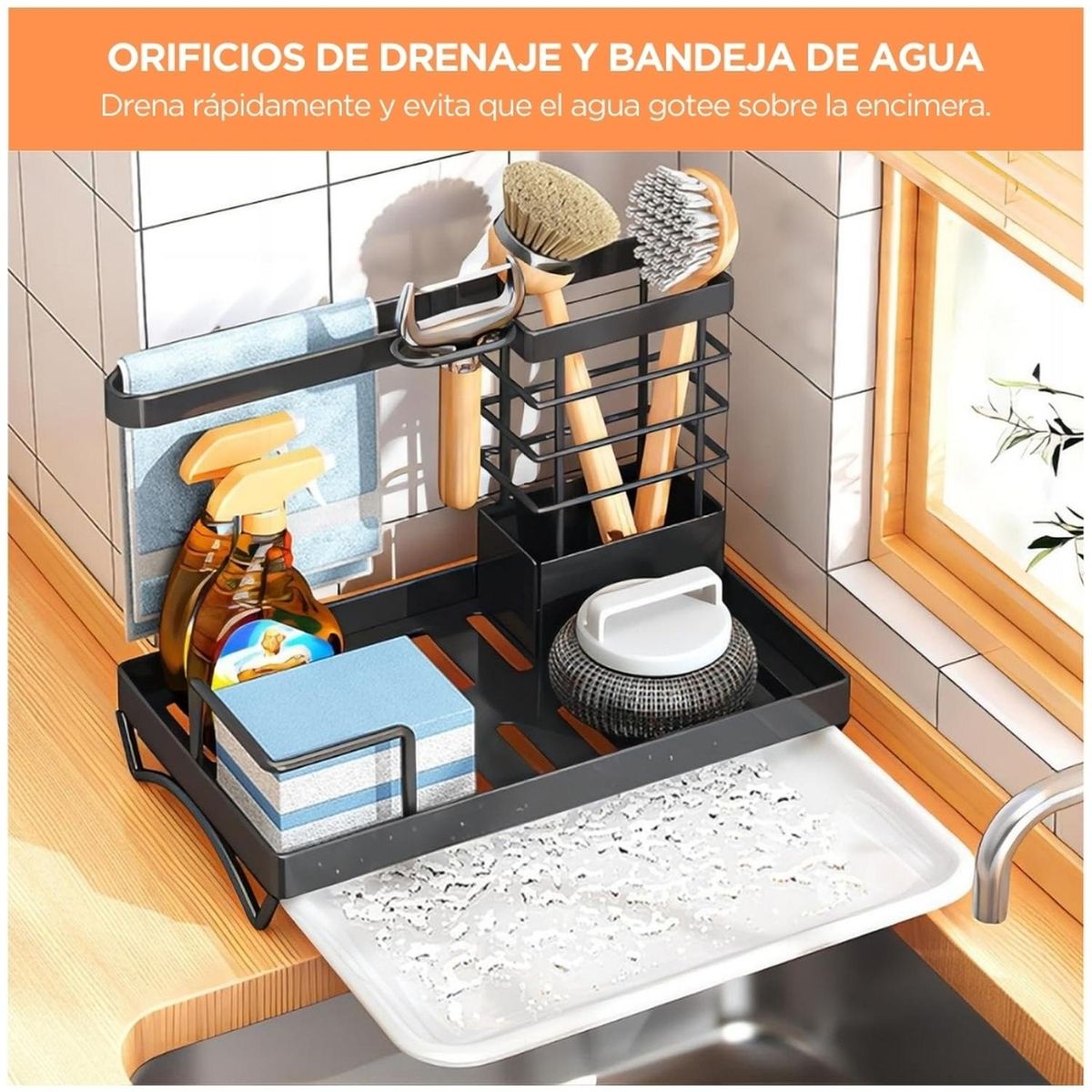 MINARI - Escurridor Organizador de Lavadero Porta Esponjas Elegante U42