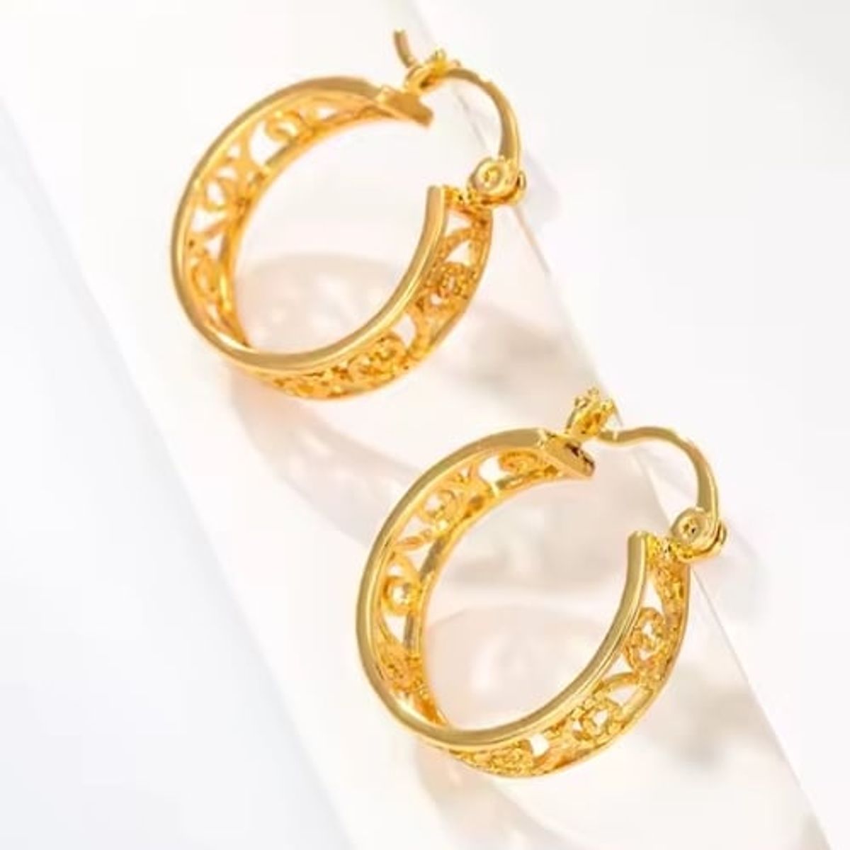 GENERICO - Aretes Acanalada Moda Pendientes Para Mujer Doble Baño Oro Chuncky