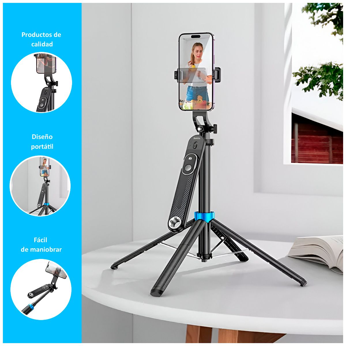 GENERICO - Palo Selfie Control Remoto Bluetooth Trípode Negro