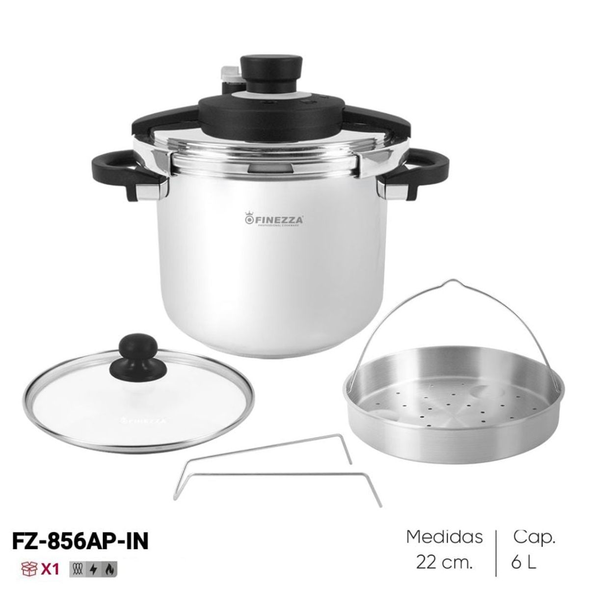 FINEZZA - Olla A Presión Acero Inoxidable Finezza De 6lt -FZ-856AP-IN
