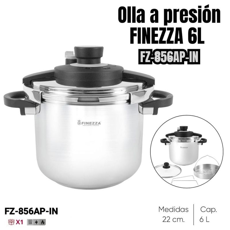 FINEZZA - Olla a Presión Finezza de Acero Inoxidable  6lt -FZ-856AP-IN
