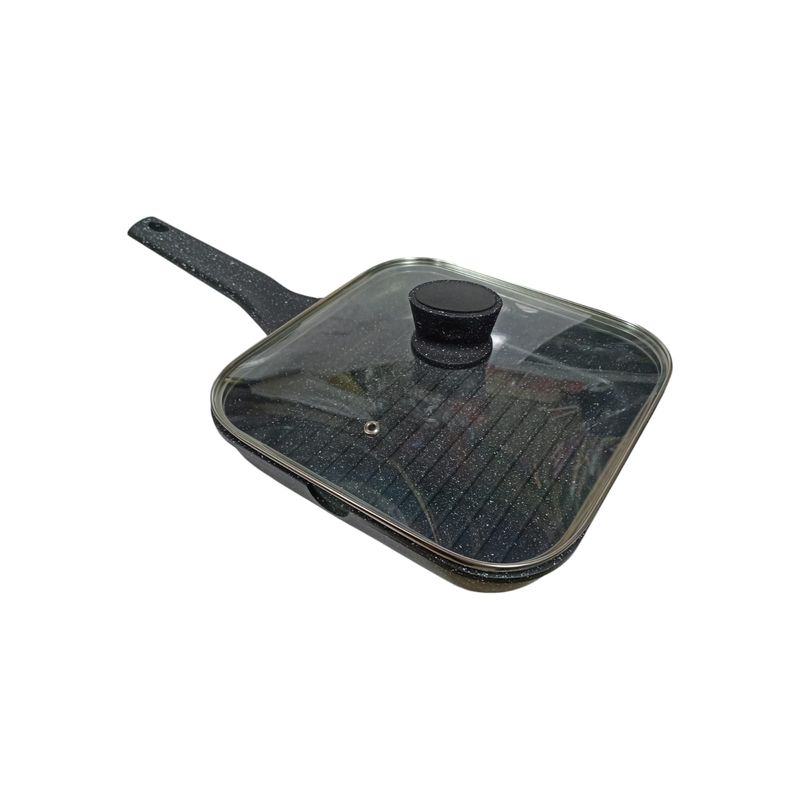 VALESKA - Sartén cuadrada 20 cm de roca volcánica con tapa de vidrio