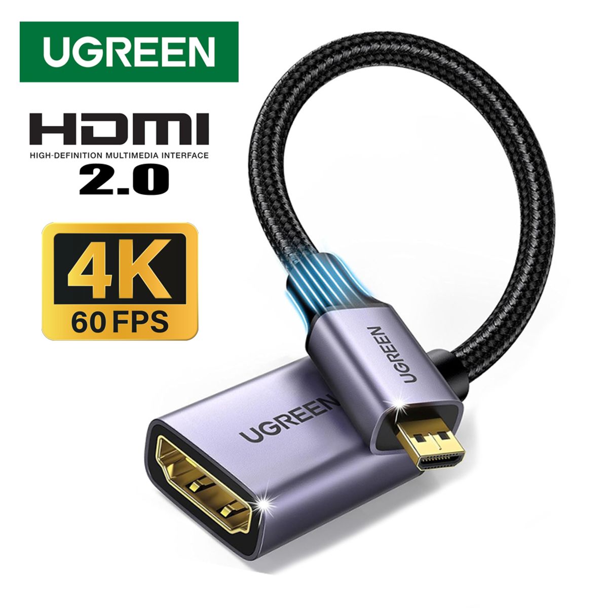 UGREEN - convertidor Micro HDMI macho a HDMI hembra UGREEN 4K 2.0 60hz 3D 60Hz