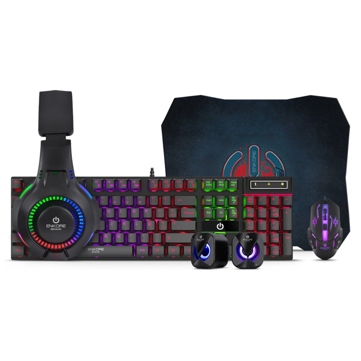 ENKORE - Kit Teclado, Audífonos, Parlantes, Mouse y Pad Gamer Enkore Brain 5